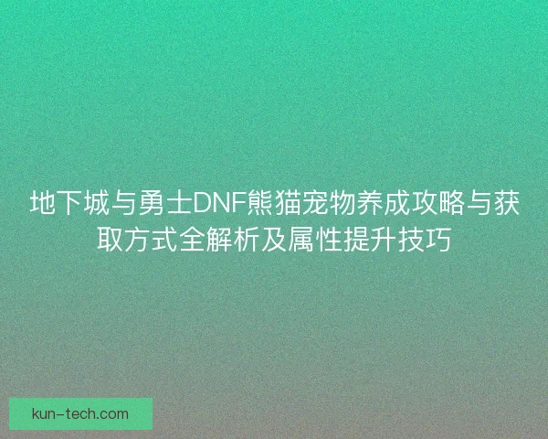 地下城与勇士DNF熊猫宠物养成攻略与获取方式全解析及属性提升技巧